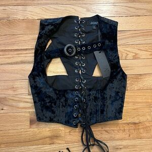 Elegant Black Velvet Lace-Up Women's corset vest
